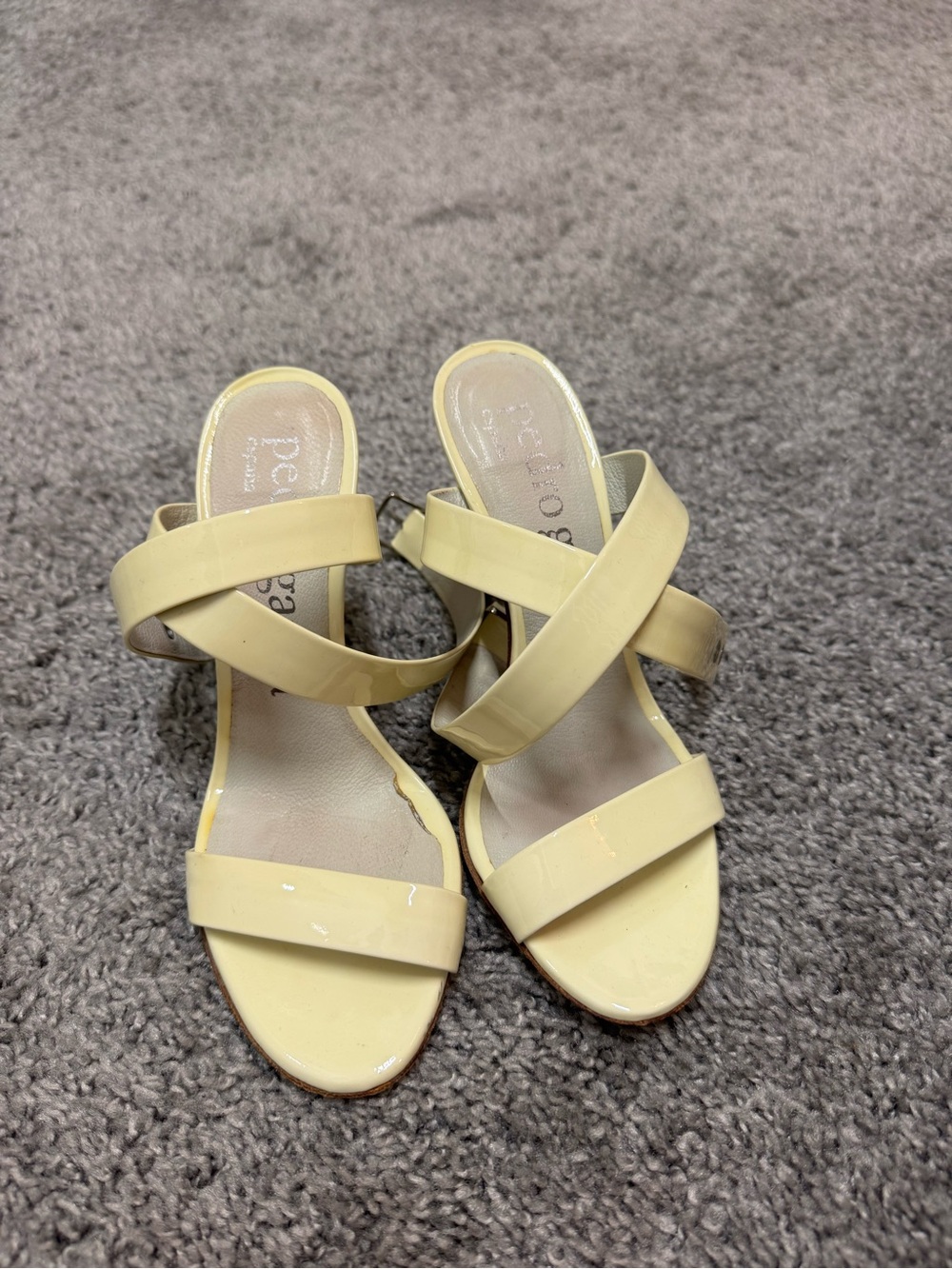 Pedro Garcia Pale Yellow Patent Crisscross Heels